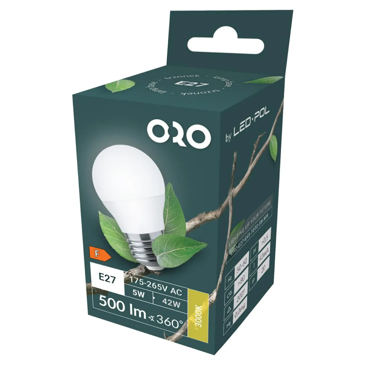 Żarówka LED E27 5W barwa ciepła ORO-E27-G45-TOTO-5W-WW