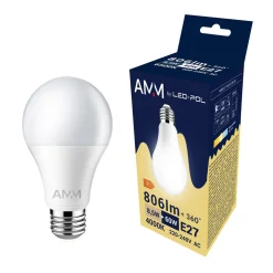 Żarówka LED E27 8,5W barwa neutralna AMM-E27-A60-8,5W-DW