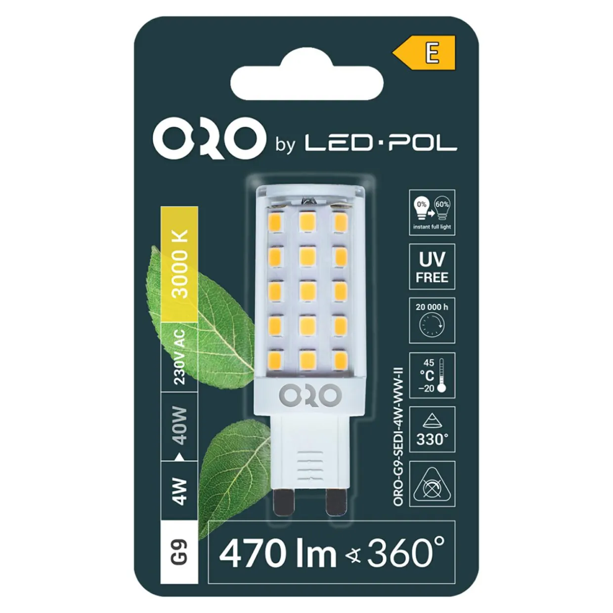 Żarówka LED G9 4W barwa ciepła ORO-G9-SEDI-4W-WW-II