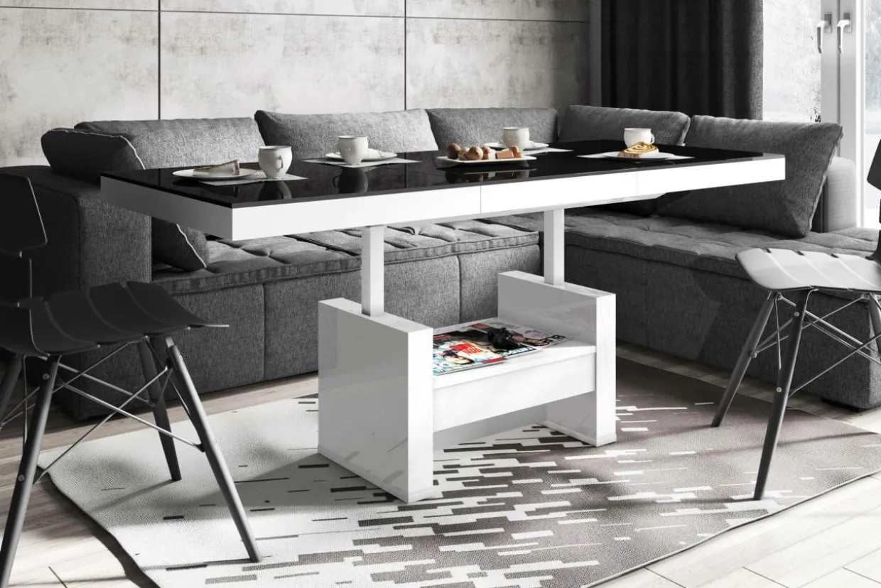 Ławostół z szufladą AVERSA LUX połysk czarny / biały