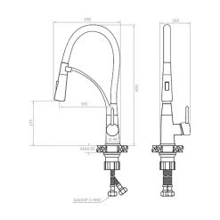 Bateria elastyczna 2 strumienie wody czarny chrom LAVEO RATIO