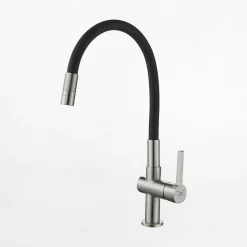 Bateria zlewozmywakowa z elastyczną wylewką 2 strumienie LAVEO LEX nikiel szczotkowany