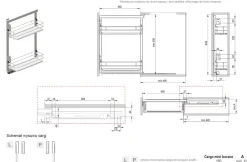 Cargo podblatowe boczne do szafki 15 cm, front wysuwny, srebrno-białe