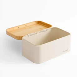 Chlebak z bambusową pokrywą kremowy CAPRI 30,5x17,5x15 cm