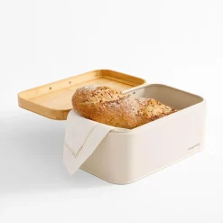 Chlebak z bambusową pokrywą kremowy CAPRI 30,5x17,5x15 cm