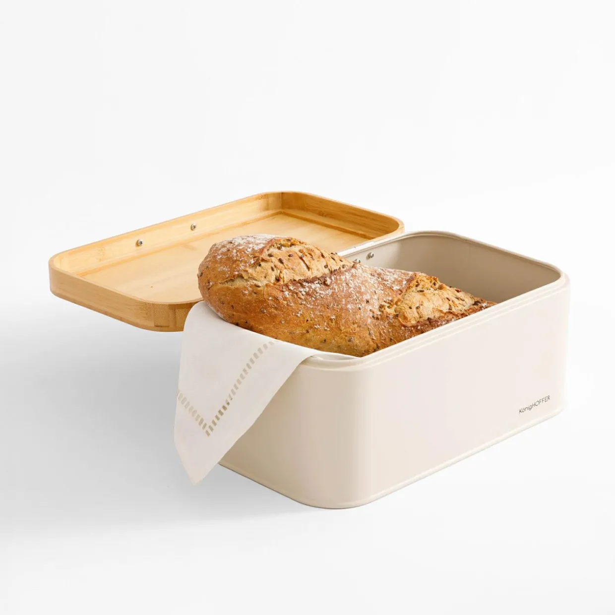 Chlebak z bambusową pokrywą kremowy CAPRI 30,5x17,5x15 cm