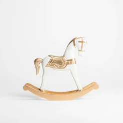 Dekoracja biało-złota KOŃ NA BIEGUNACH 22 cm