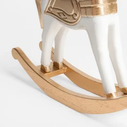 Dekoracja biało-złota KOŃ NA BIEGUNACH 22 cm