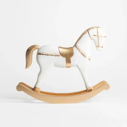 Dekoracja biało-złota KOŃ NA BIEGUNACH 30 cm