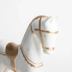 Dekoracja biało-złota KOŃ NA BIEGUNACH 30 cm