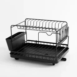 Dwupoziomowa suszarka na naczynia czarna 44,3x33x26,8 cm