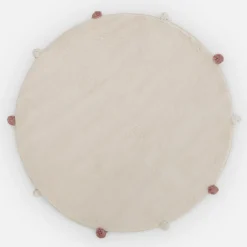 Dywan okrągły z pomponami ivory 120 cm