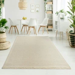 Dywan wełniany z frędzlami jasnobeżowy WOOL 80x150 cm