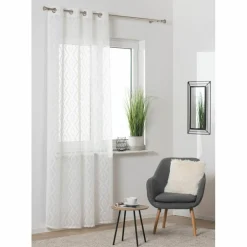 Firana na przelotkach w geometryczne wzory biała TULUM 140x260 cm