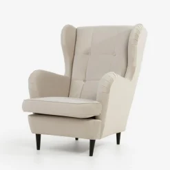 Fotel uszak welurowy kremowy VITO