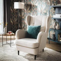 Fotel uszak welurowy kremowy VITO