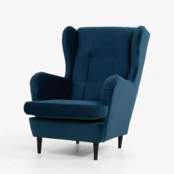 Fotel uszak welurowy niebieski VITO