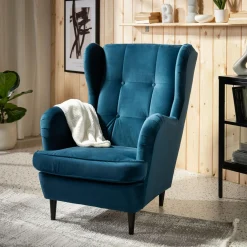Fotel uszak welurowy niebieski VITO