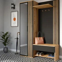 Garderoba z lustrem czarna MILO