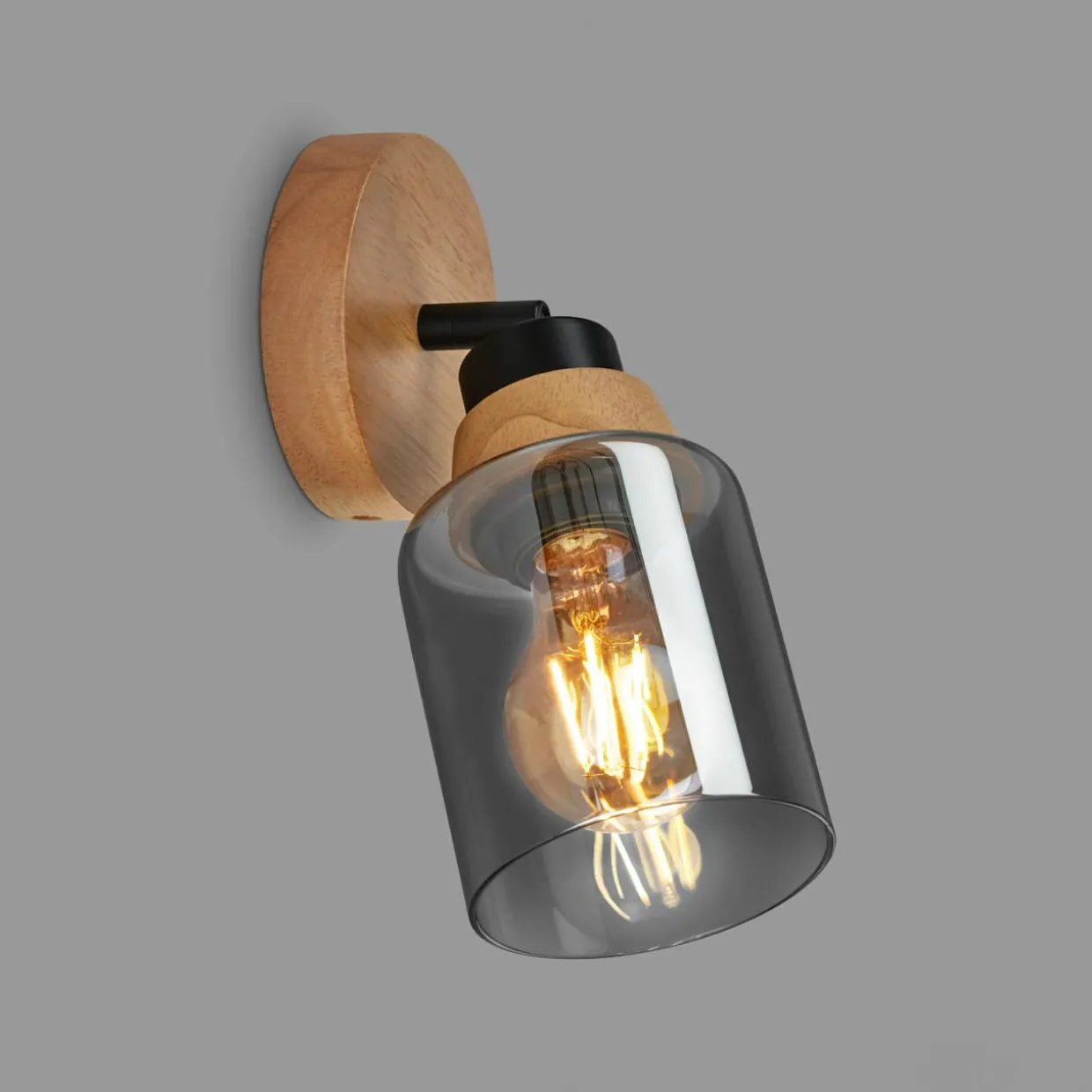 Kinkiet czarny jasne drewno HEMA