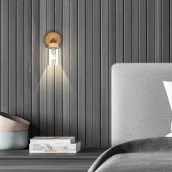 Kinkiet czarny jasne drewno HEMA