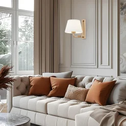 Kinkiet do salonu abażur biało-złoty ATRANI