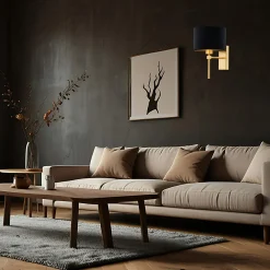 Kinkiet do salonu abażur czarno-złoty ABBANO