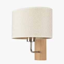 Kinkiet do salonu drewniany abażur kremowy MERCEDES
