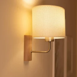 Kinkiet do salonu drewniany abażur kremowy MERCEDES