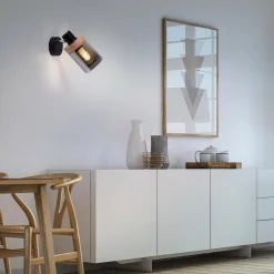 Kinkiet loftowy czarny drewno PASQUAL