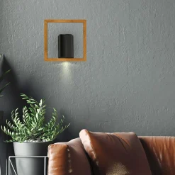 Kinkiet ramka jasne drewno czarny FREY