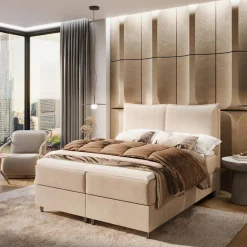 Łóżko kontynentalne beżowe ONTARIO 160x200 cm