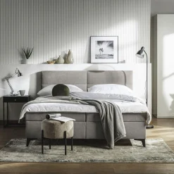 Łóżko kontynentalne jasnoszare MARY 160x200 cm