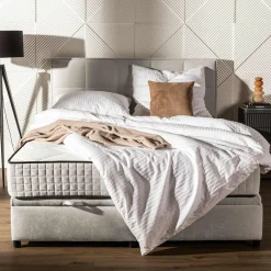 Łóżko kontynentalne jasnoszare LAURITA SQUARE 140x200 cm