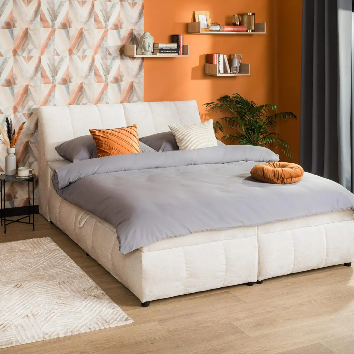 Łóżko kontynentalne kremowe LORENZO HR 160x200 cm