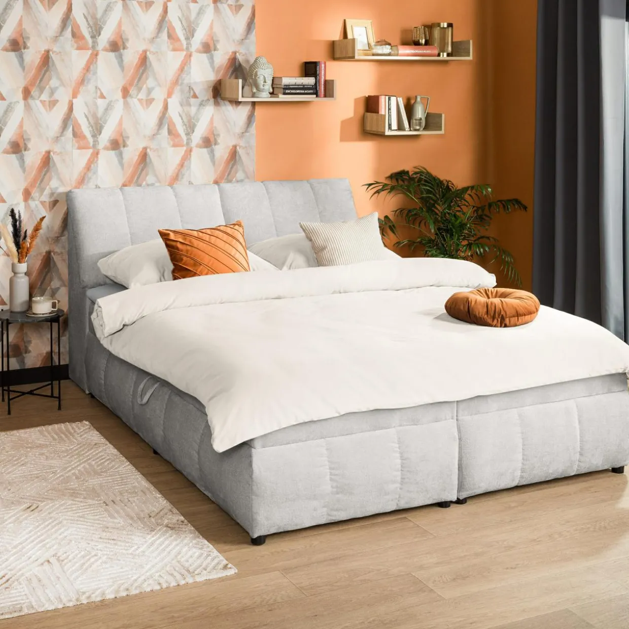 Łóżko kontynentalne szare LORENZO HR 160x200 cm