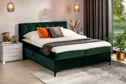 Łóżko kontynentalne z pojemnikiem zielone MEGAN PU 160x200 cm