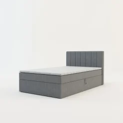 Łóżko kontynentalne z toperem szare PEDRO PU 120x200 cm