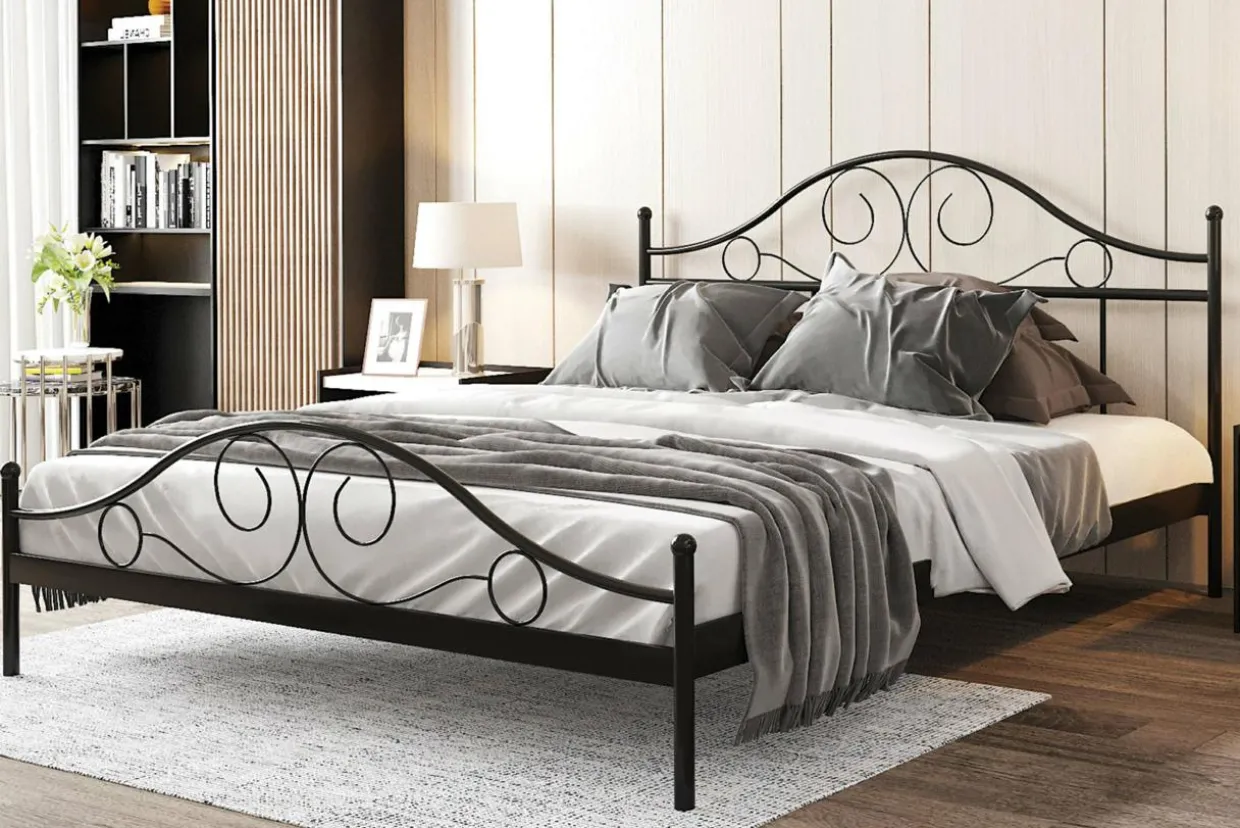 Łóżko metalowe ze stelażem czarne ANTIC 160x200 cm