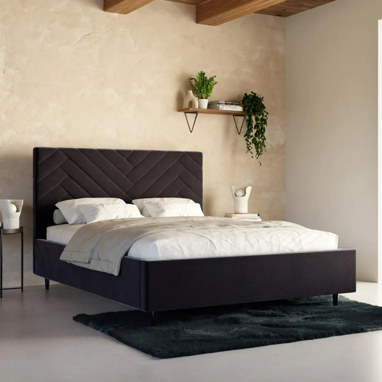 Łóżko tapicerowane czarne DOMENICA ALTO 160x200 cm