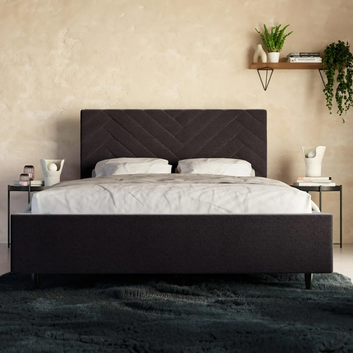 Łóżko tapicerowane czarne DOMENICA ALTO 160x200 cm
