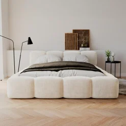 Łóżko tapicerowane jasnobeżowe ANGELICA 180x200 cm