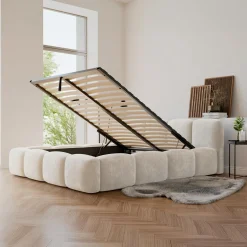 Łóżko tapicerowane jasnobeżowe ANGELICA 180x200 cm