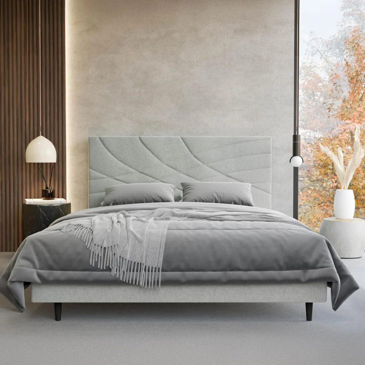 Łóżko tapicerowane jasnobeżowe ARIA ALTO 140x200cm