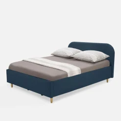 Łóżko welurowe granatowe SANTADI 140x200 cm
