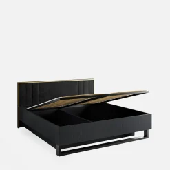 Łóżko ze stelażem i pojemnikiem czarne MOND 160x200