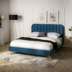 Łóżko ze stelażem niebieskie KENAQ 160x200 cm