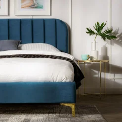 Łóżko ze stelażem niebieskie KENAQ 160x200 cm