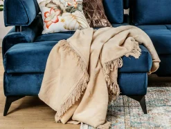 Koc bawełniano-akrylowy BEŻ 150x200 cm