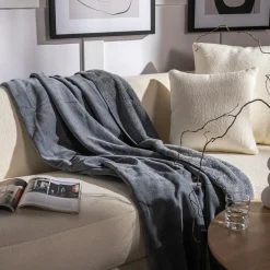 Koc dwustronny szaroniebieski ELLEN 150x200 cm